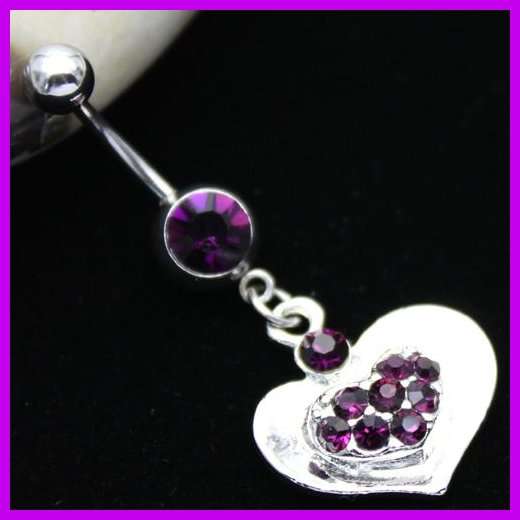 Hot!! * Silver & Purple Heart Navel Belly Ring *