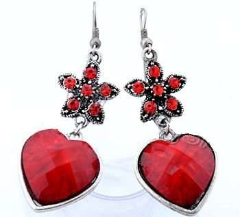 * Red Crystal Heart Dangle Earrings *