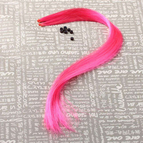 Hot!! Pink Streaks Synthetic Hair Extensions 12 Pcs & 12 Beads