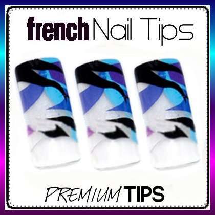 Hot!! 70x Blue Camo Design Gel Acrylic French Nails Tips