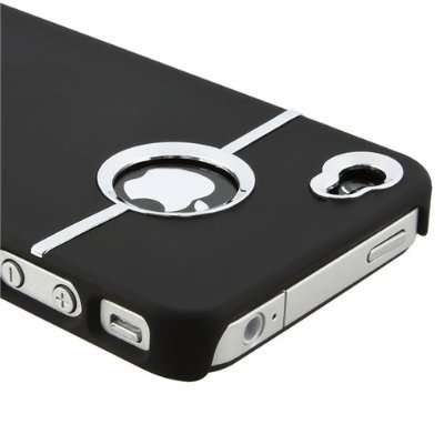 DELUXE BLACK W/CHROME Case Cover for iPhone 4 4G 4S NEW Verizon AT&T Sprint