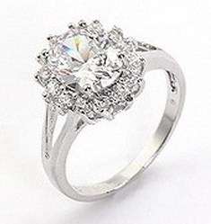 * Brilliant 9K White Gold CZ Ring Size 9 / R *