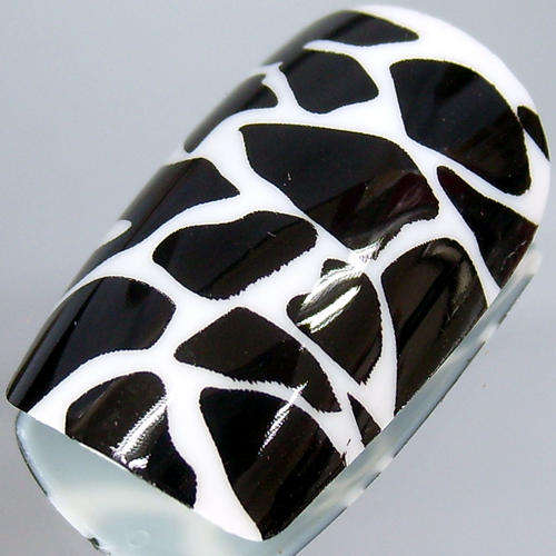 New! 24x Black & White Pre Design Gel Acrylic Full Nails Tips