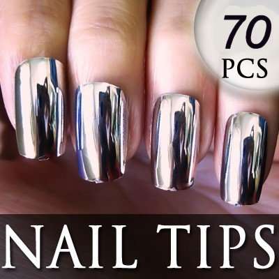 70x Metallic Silver Full Nails Tips