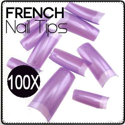 100 x Pearly Purple Gel Acrylic French Nails Tips