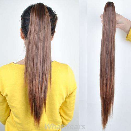 Hot!! Clip on Long Straight Ponytail Hair Extension Dark Brown #4