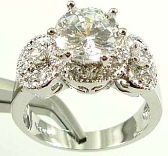 L@@K!! * 14k White Gold Diamonique Wedding Engagement Ring Size 8 / Q *