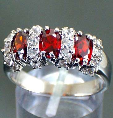 *14k White Gold Red Ruby & CZ Ring Size 8 / Q *