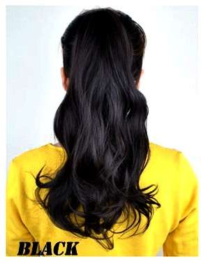Hot!! Claw Clip on Long Wavy Ponytail Hair Extension Black #1
