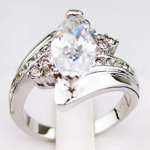 * 10KT White Gold Gp Lily Sapphire Ring Size 8 / P *