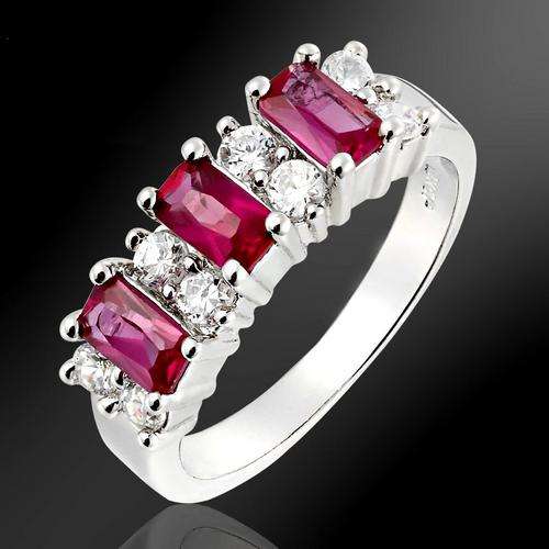 * 18K WHITE GOLD GP GARNET & CZ RING SIZE 8 / Q *