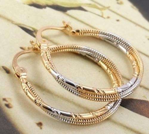 * Real 9K Gold 2 Tone Hoop Earrings Allergy Free *