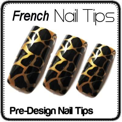 70x Black & Gold Pre Design Gel Acrylic French Nails Tips