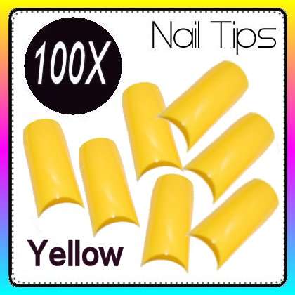 100x Yellow Nails Gel Acrylic French Art Tips