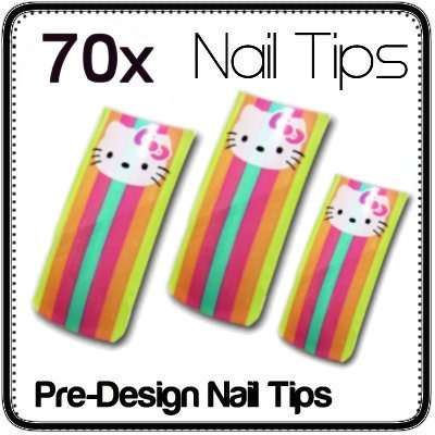 Hot! 70x Rainbow Kitty Pre Design Gel Acrylic Nails Tips