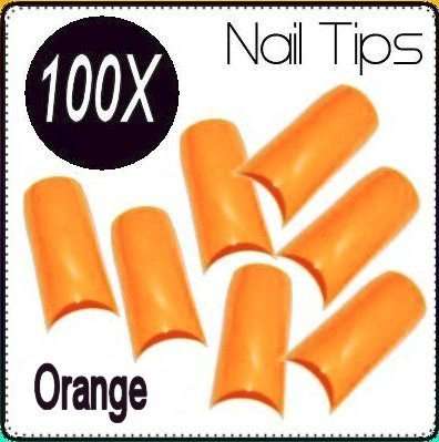 100x Orange Gel Acrylic French Nails Tips