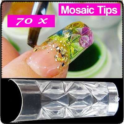 HOT!! 70 x Clear Mosaic Gel Acrylic Nails Tips
