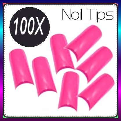 100x Bright Pink Nails Gel Acrylic French Half Tips