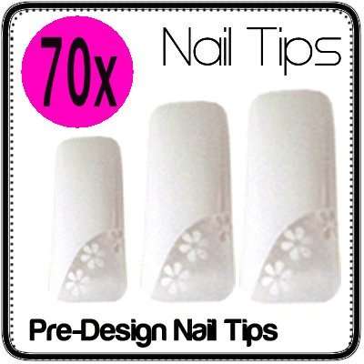 Hot! 70x White Flower Pre Design Gel Acrylic Half well Nails Tips