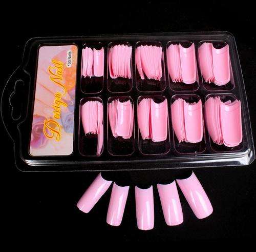 100x Baby Pink Salon Nails Gel Acrylic French Tips in Case
