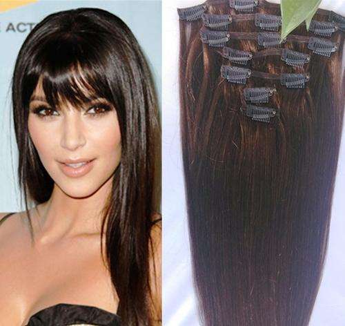 7PCS Set Straight Clip on Hair Extensions  #4 Dark Brown