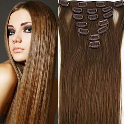 7PCS Set Straight Clip on Hair Extensions  #8 Medium Brown