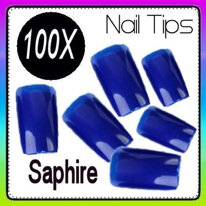 100x Dark Blue Nails Salon Gel Acrylic French Tips in Case