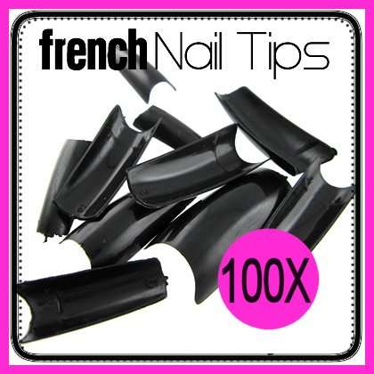 100x Black Nails Salon Gel Acrylic French Tips in Case