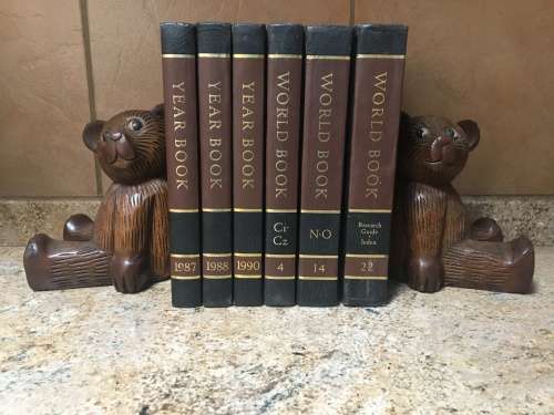 Stunning Pair of 'Vintage' Wooden Teddy Bear Carved Book Ends