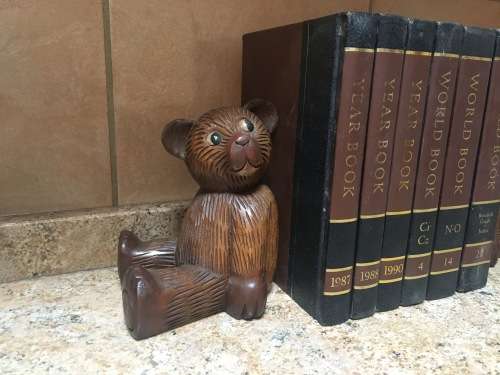 Stunning Pair of 'Vintage' Wooden Teddy Bear Carved Book Ends