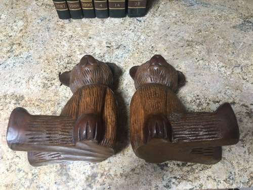 Stunning Pair of 'Vintage' Wooden Teddy Bear Carved Book Ends