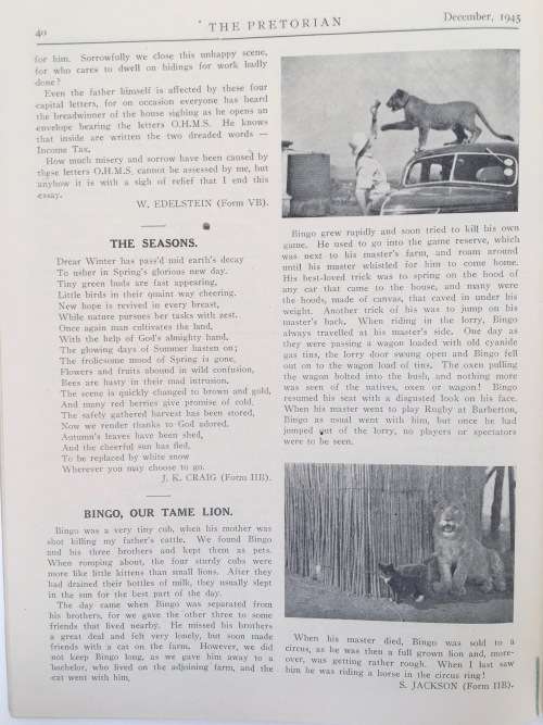 The Pretorian Magazine Boys' High School, Pretoria - 1945, 1947 & 1948