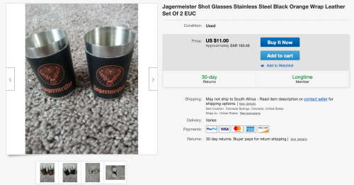 Set of 4 Stainless Steel Leather Wrapped Jagermeister Shot Glasses