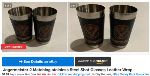 Set of 4 Stainless Steel Leather Wrapped Jagermeister Shot Glasses