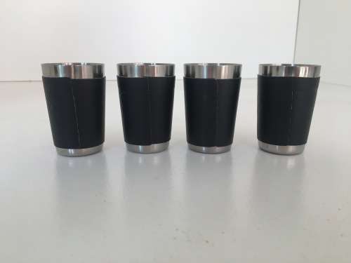 Set of 4 Stainless Steel Leather Wrapped Jagermeister Shot Glasses