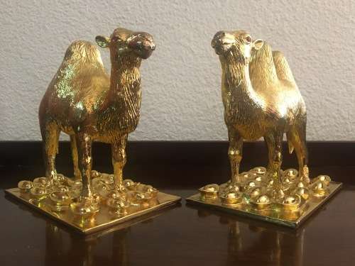 A Pair of Golden `World of Feng Shui` Camels