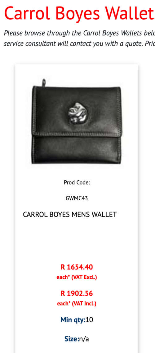 Original Carrol Boyes Genuine Leather Wallet