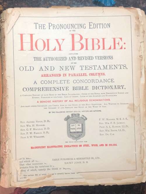 Antique Family Bible - `The Pronouncing Edition of the Holy Bible`