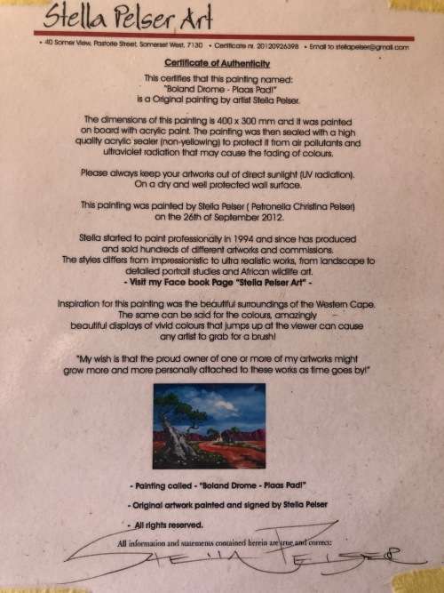 Original Stella Pelser Art - Boland Drome - `Plaas Pad!`