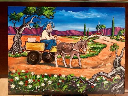 Original Stella Pelser Art - Boland Plaas - `Ou man op Donkie Kar!`