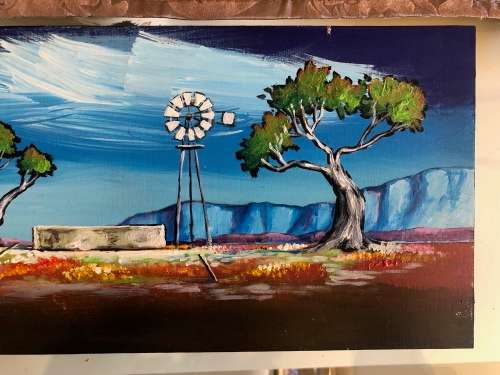 Original Stella Pelser Art - `Boland - Windpomp tussen die Blomme!`