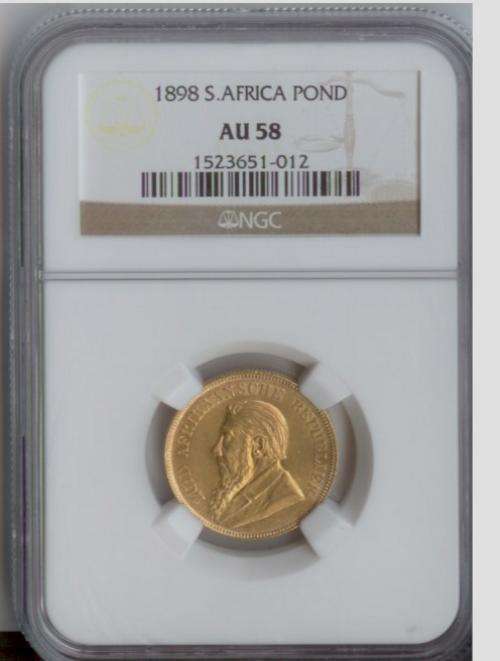 A ZAR 1898 POND GRADED AU-58 BY NGC!!!! ALLMOST PERFECT!!!
