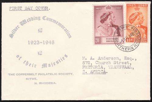 Northern Rhodesia: VFU 1948 Siver Wedding Commemoration FDC