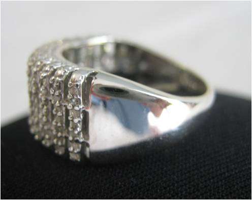CHUNKY SILVER RING WITH ROWS OF GENUINE DIAMONDS - TESTED