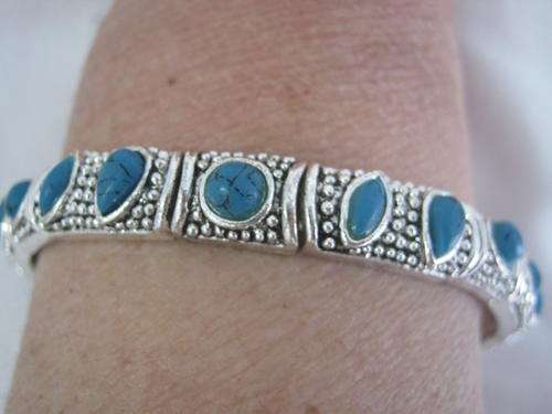 TIBETEAN SILVER BRACELET WITH AQUAMARINE STONES