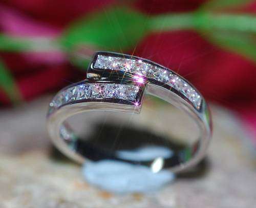Princess created diamond cross over WGP ring size R 8.5
