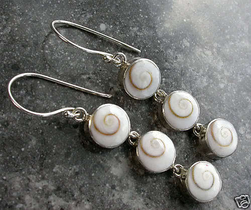 New Bali Spiral Shiva Shell 925 Silver Earrings Pierced