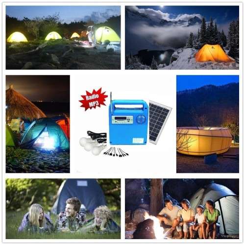 Multi-function Solar Power Lighting System Kit with FM radio, USB speaker, Led bulbs - 10watt