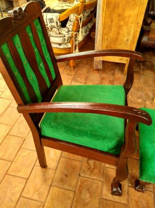 Imbuia    ball and claw chair with foot stool