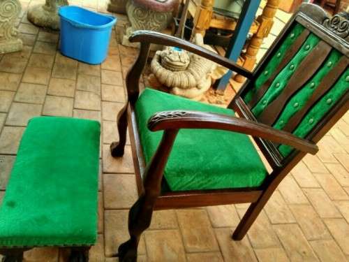 Imbuia    ball and claw chair with foot stool